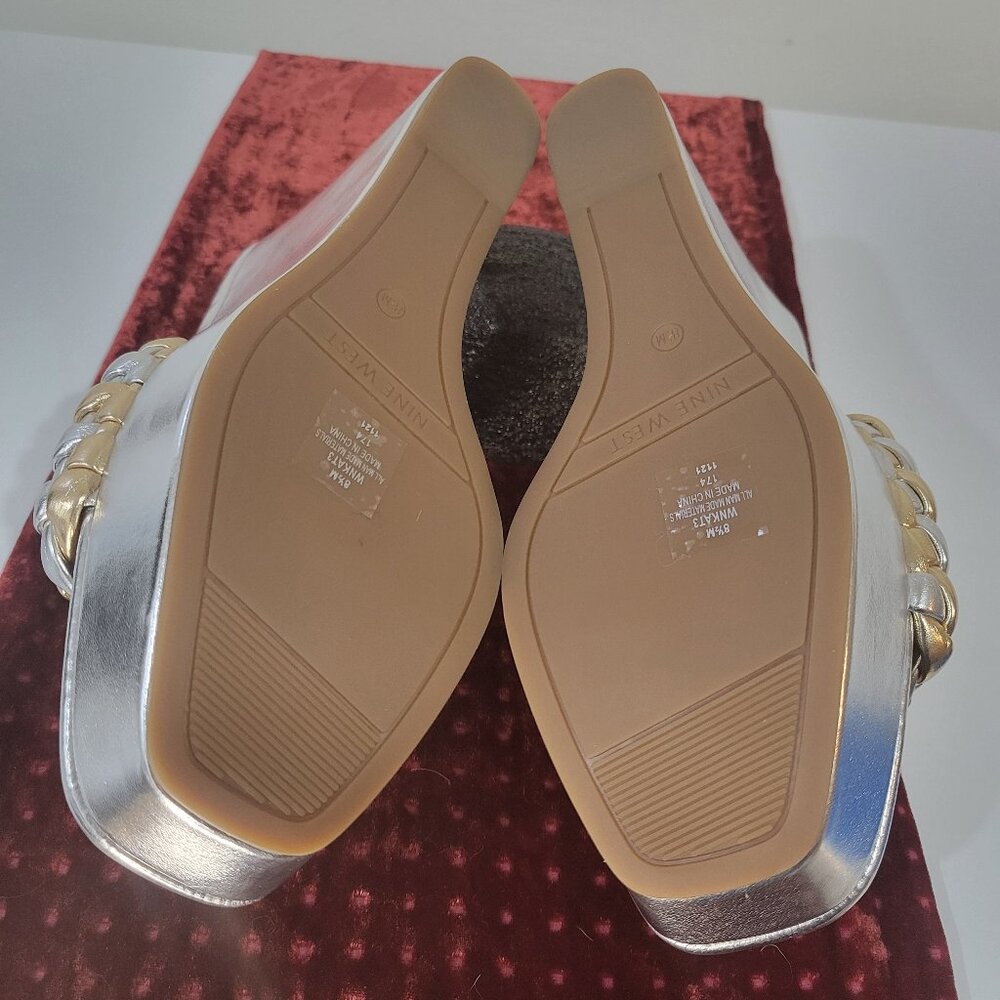 Nine West Metallic Silver & Gold Leather Wedge Size 8.5 Sandals NWT - Picture 8 of 10